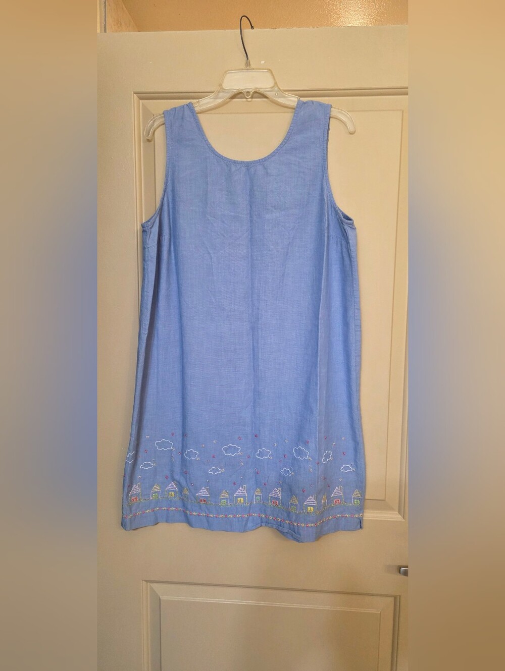 Marisa Christina Light Blue Sleeveless Embroidered Hem Dress